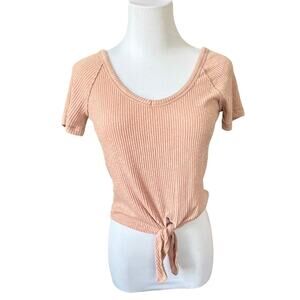 Abercrombie & Fitch Tie Knot‎ Front Ribbed Knit Peach Top XS Soft Girl